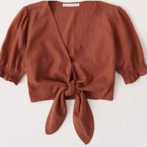 NWT Abercrombie Tan Silk Tie Front Blouse